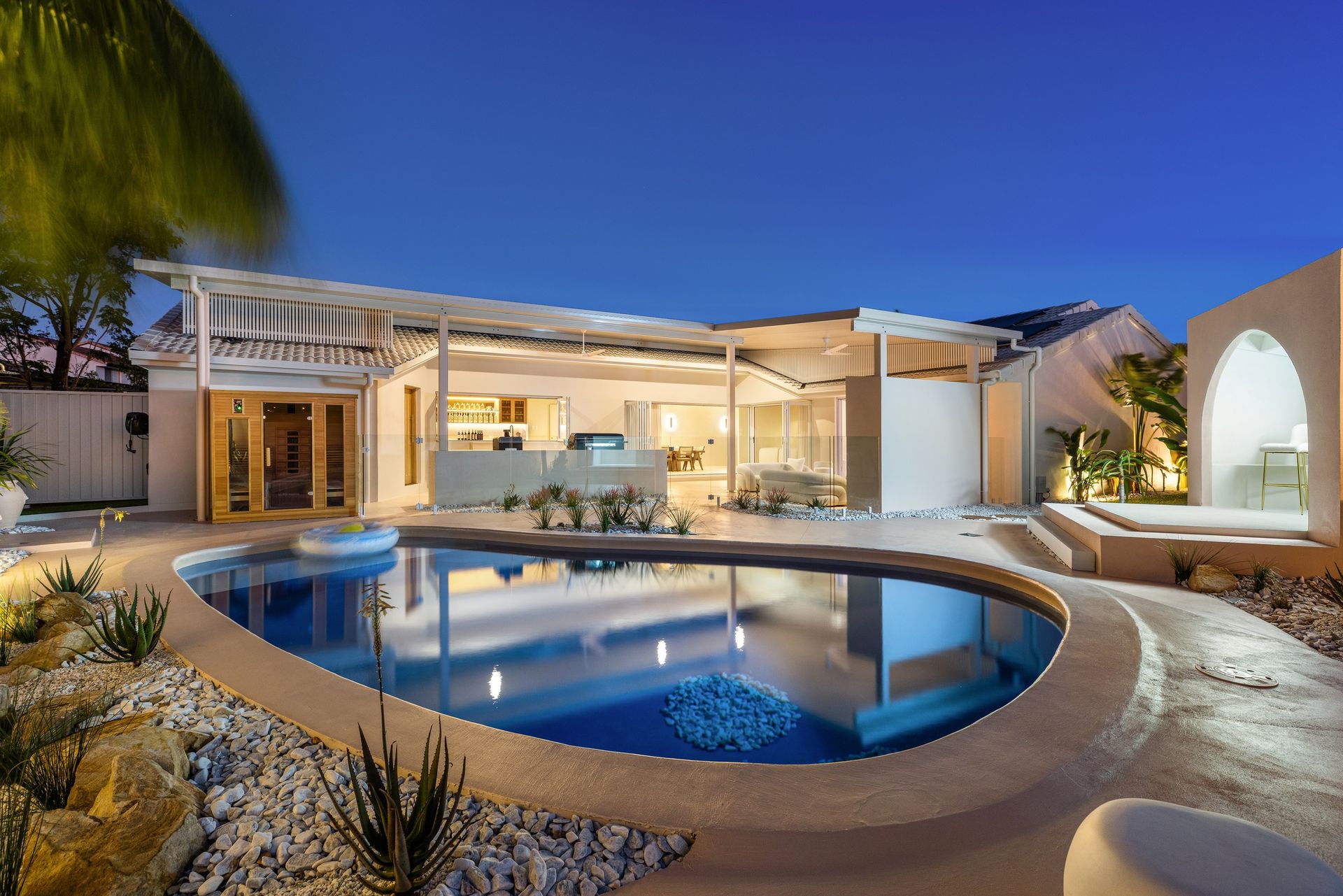 Sunset Cove pool area with microcement surrounds